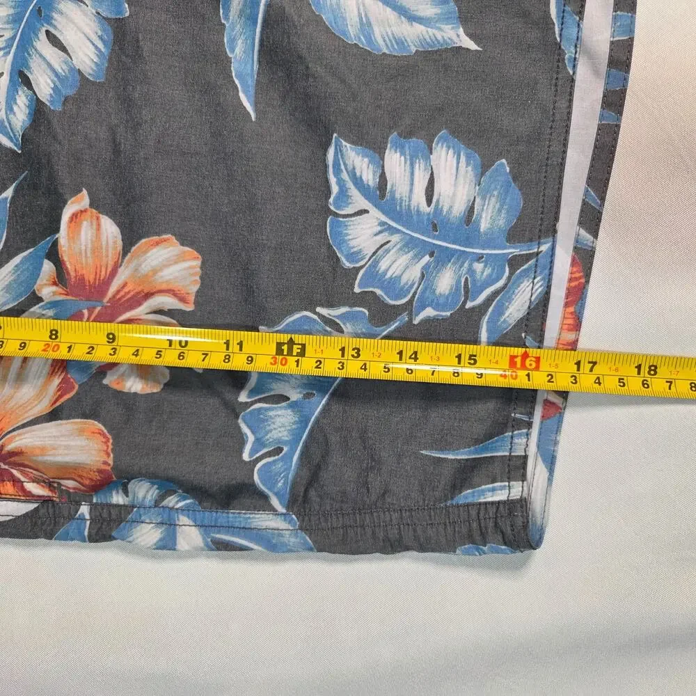 Ron Jon Surf Shop Men's Large Gray Floral Swim Trunks Board Shorts Elastic Waist